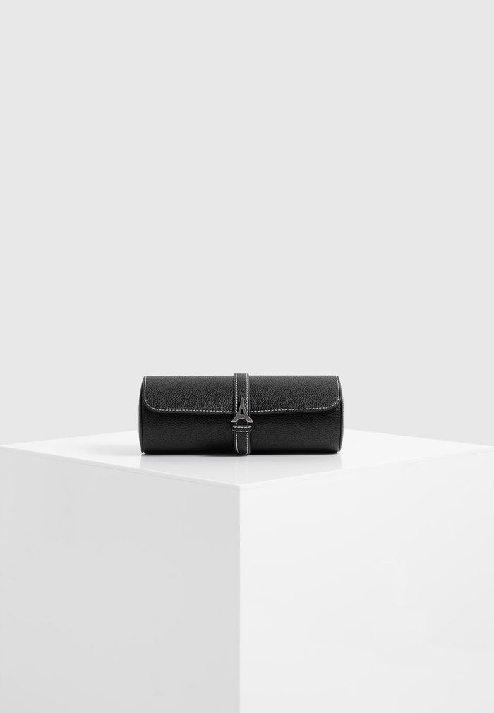 Fred - Pebbled Leather Contrast Stitch Watch Roll - Black