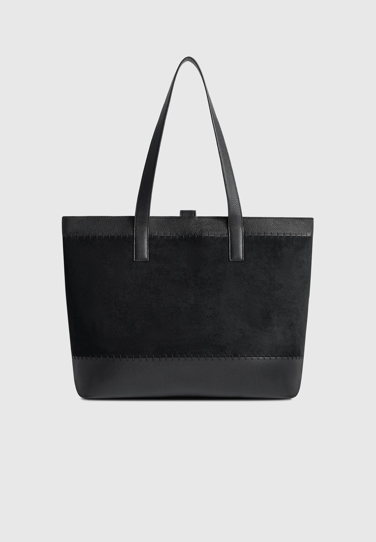 Nicolas - Suede & Pebbled Leather Whipstitch Tote Bag - Black