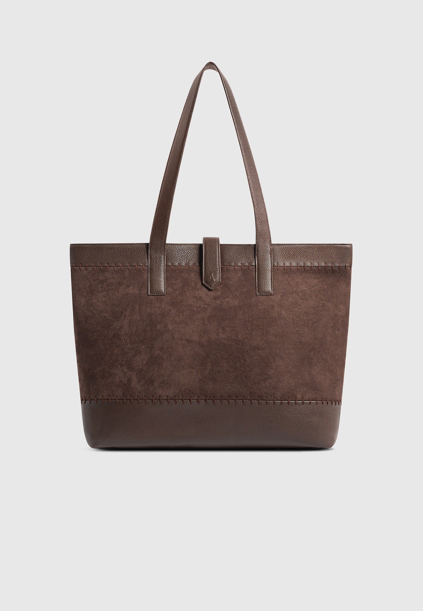 Nicolas - Suede & Pebbled Leather Whipstitch Tote Bag - Brown