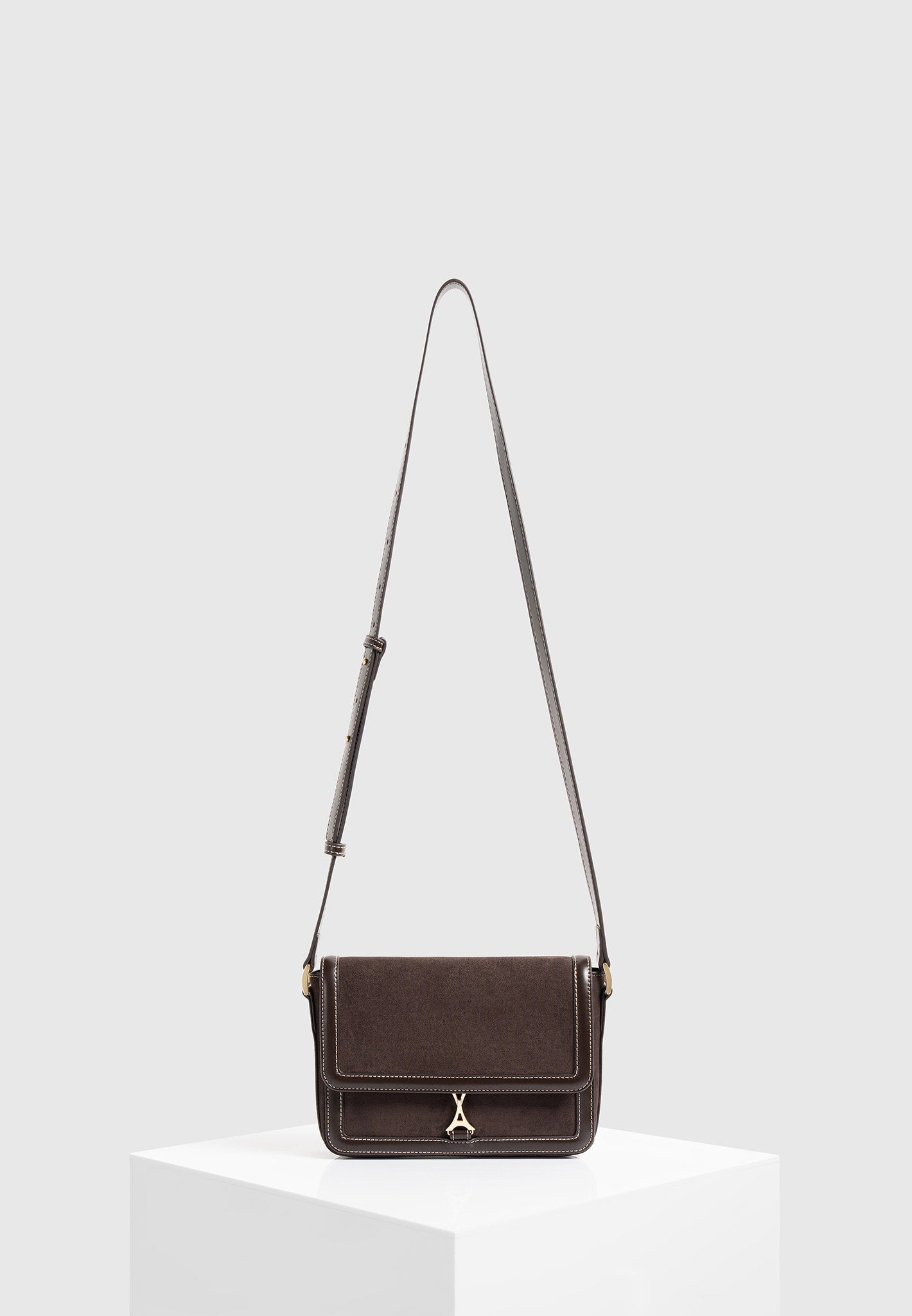 Misha - Suede & Leather Crossbody Bag - Brown 