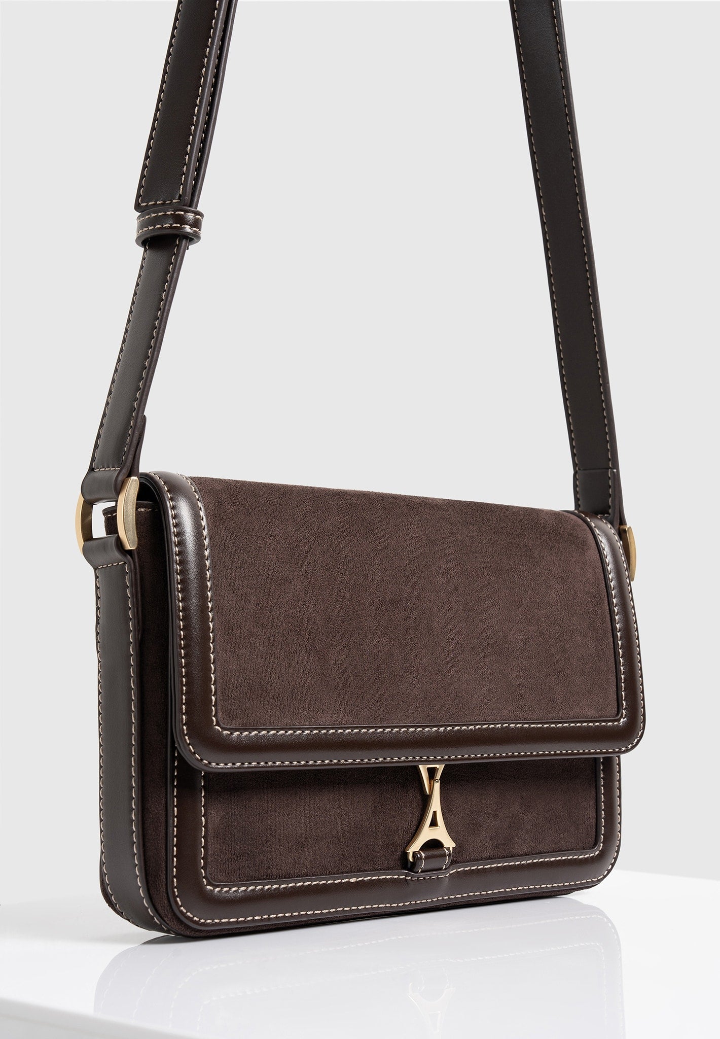 Misha - Suede & Leather Crossbody Bag - Brown