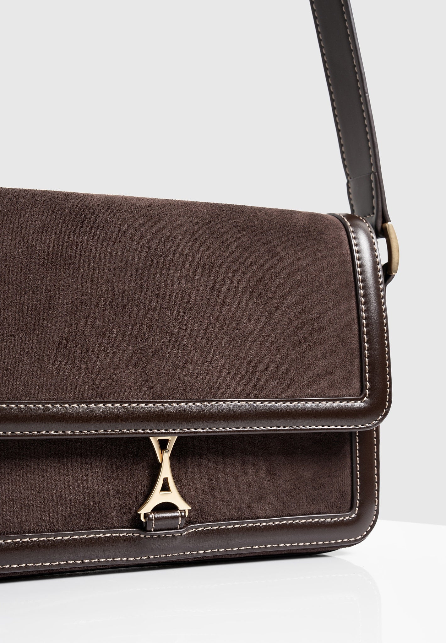 Misha - Suede & Leather Crossbody Bag - Brown 