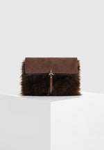 Aliya - Fur & Suede Clutch Bag - Brown/Beige