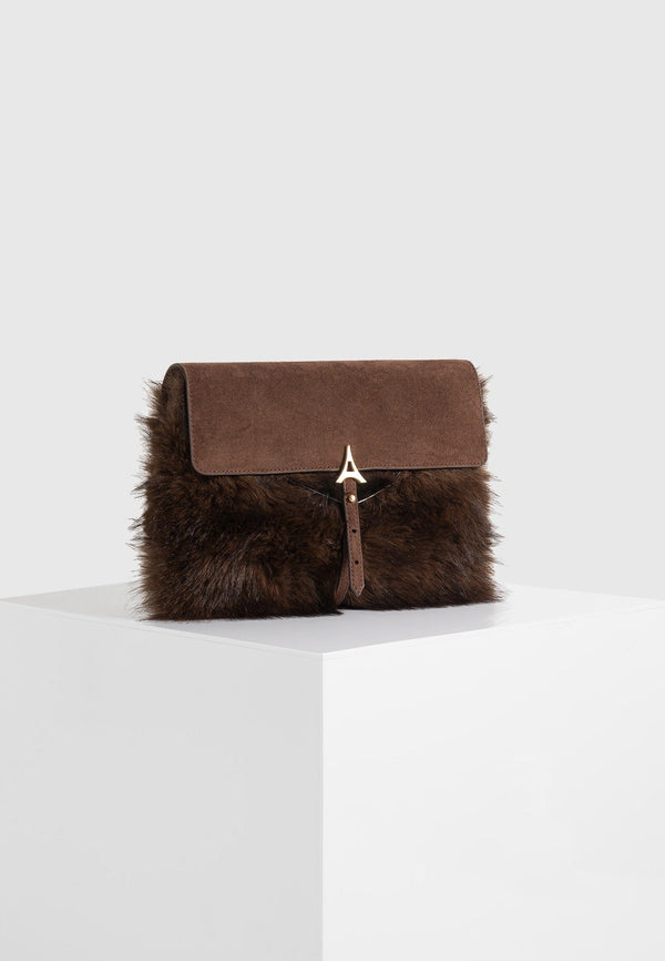 Aliya - Fur & Suede Clutch Bag - Brown/Beige