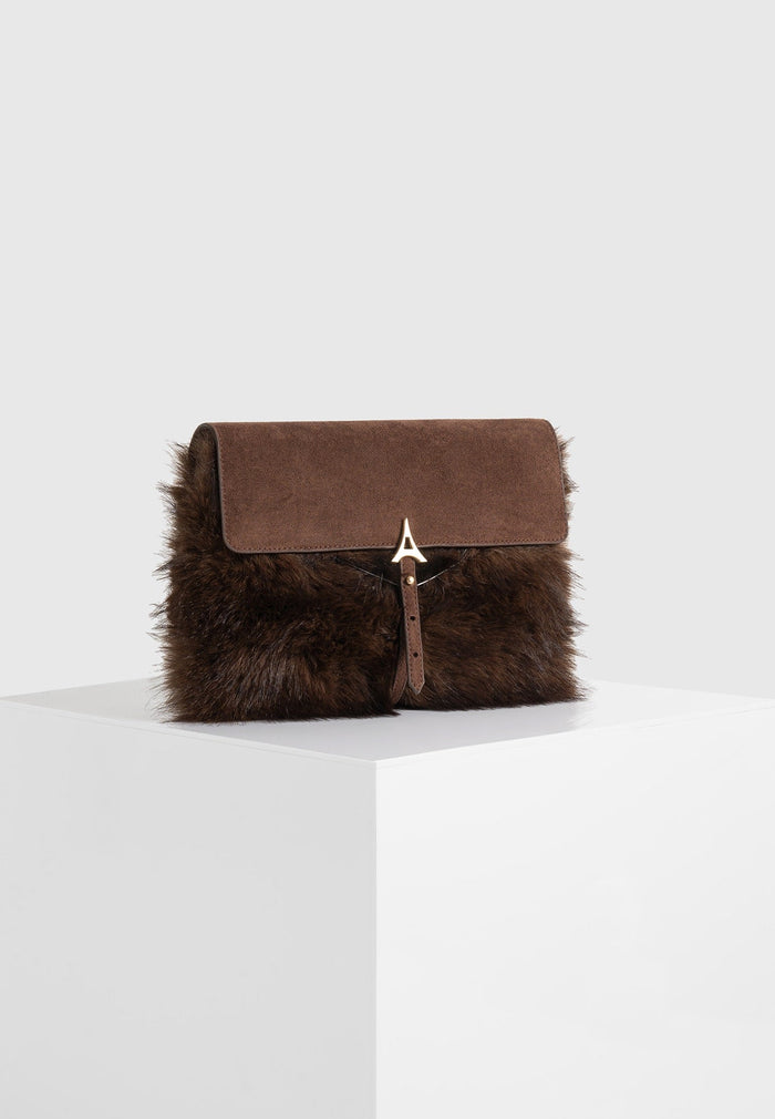 Aliya - Fur & Suede Clutch Bag - Brown/Beige