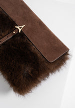 Aliya - Fur & Suede Clutch Bag - Brown/Beige