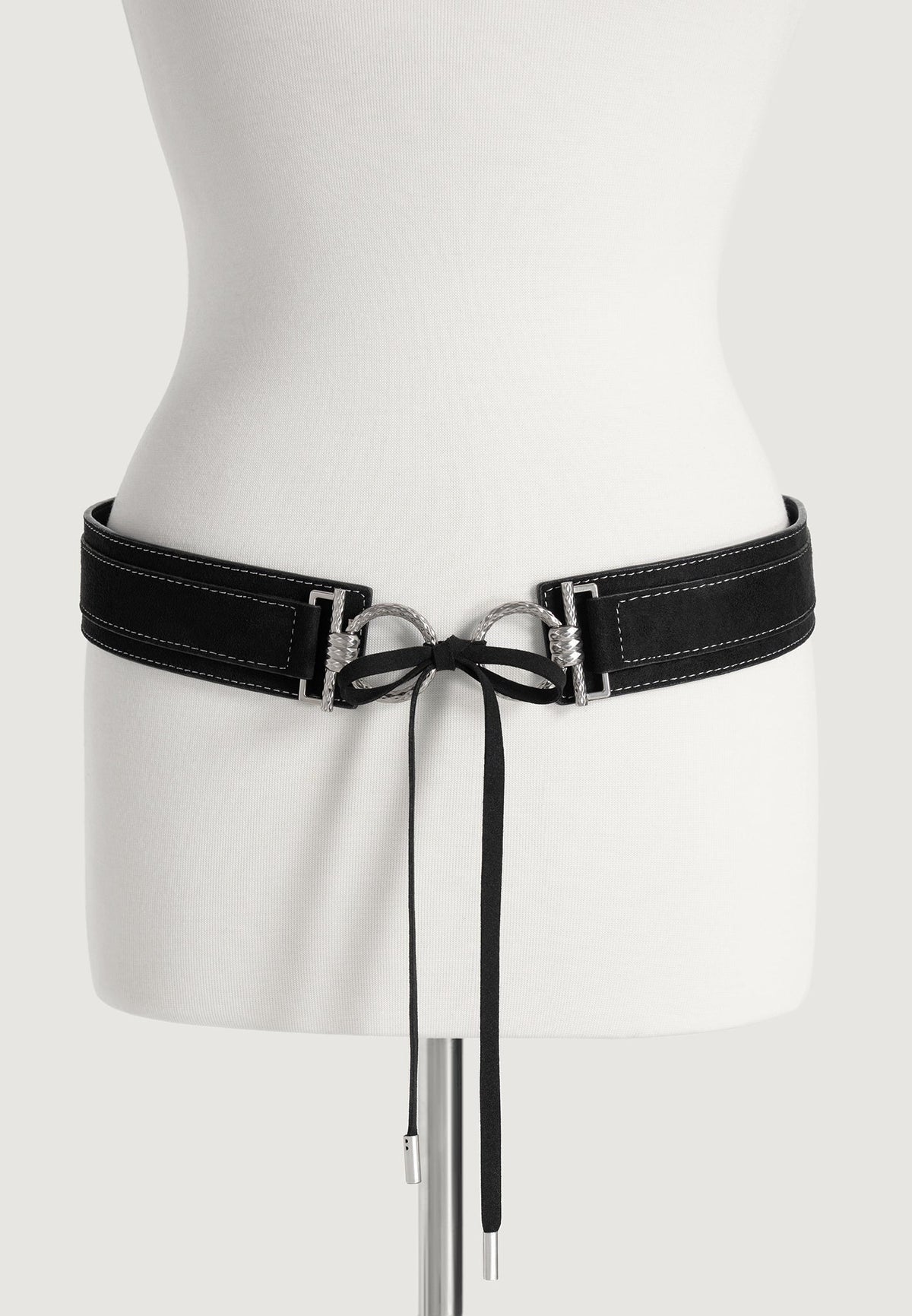 Noor - O-Ring Suede Tie Belt - Black