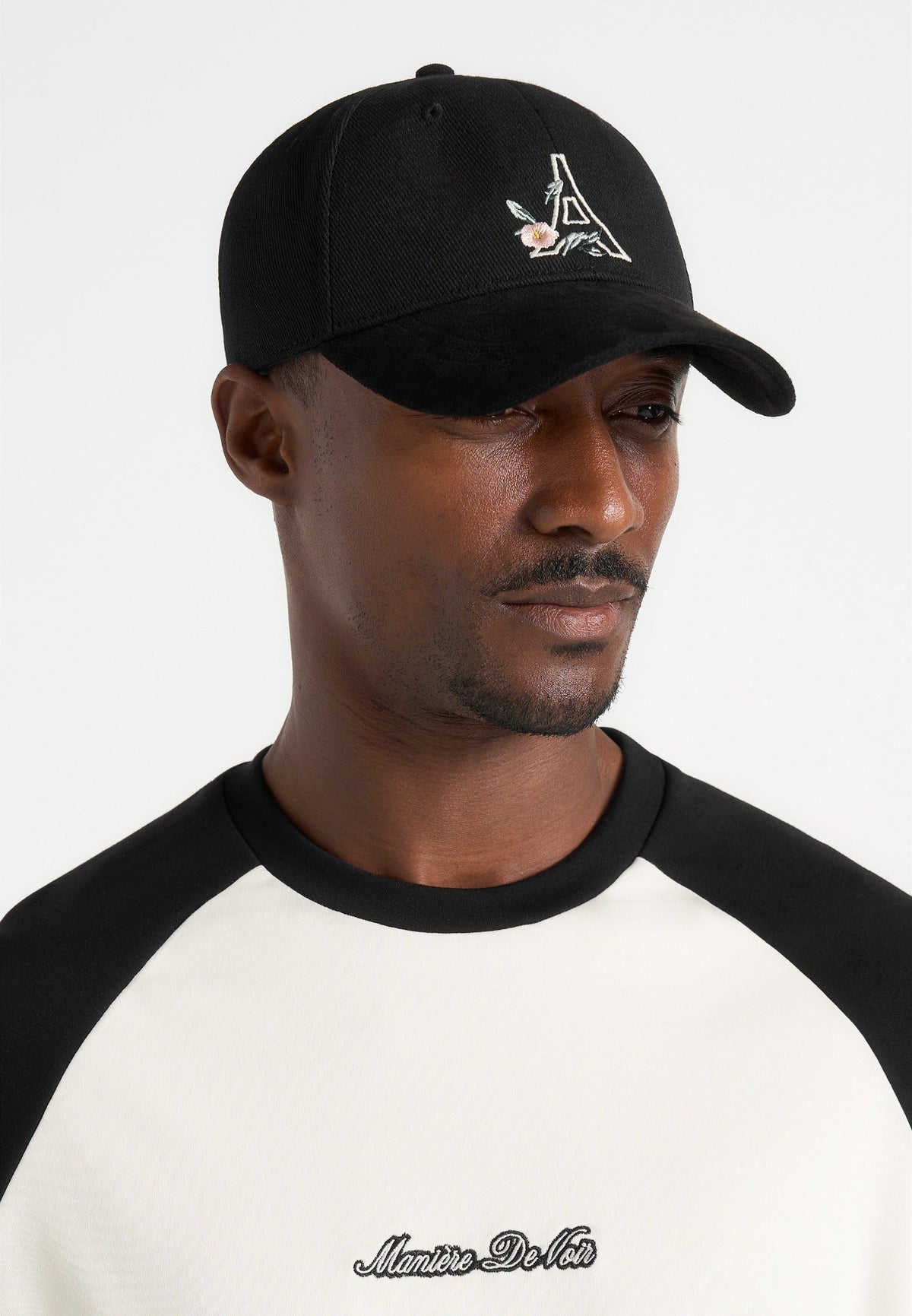 Floral Eiffel Suede Contrast Cap - Black