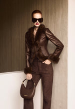 Lina - Sculpted Leather & Fur Trim Jacket - Brown