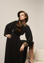 Ophelia - Corset Maxi Dress with Detachable Sleeves - Black