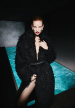 Bria - Oversized Mongolian Fur Coat With Belt - Black