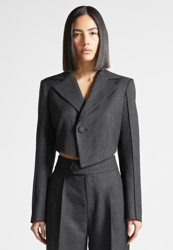 Dina - Asymmetric Tailored Cropped Blazer - Dark Grey