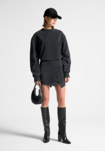 Asymmetric Hem Jumper Dress - Washed Black