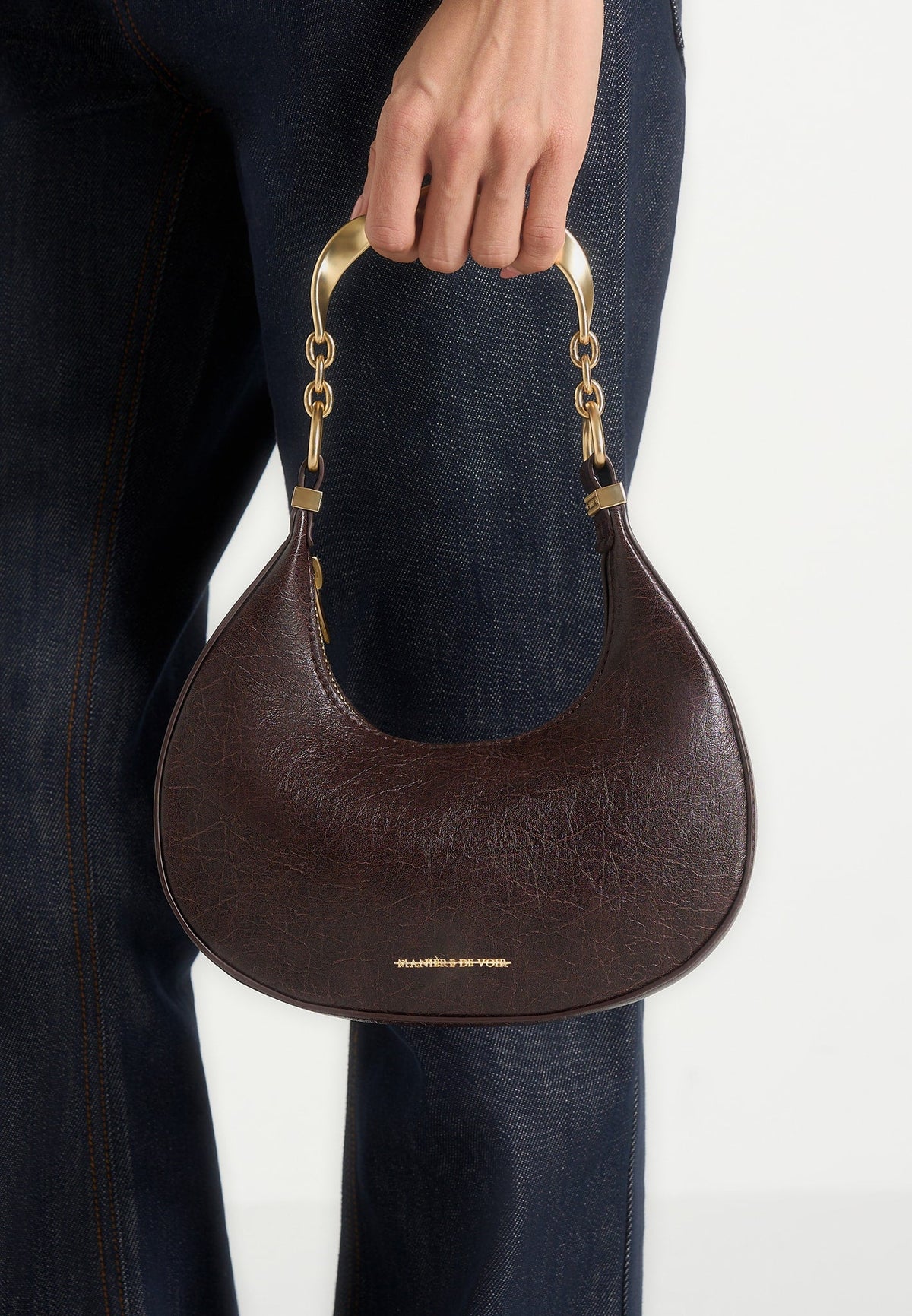 Sadie - Sculpted Leather Crescent Bag - Brown