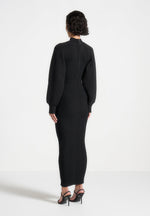 balloon-sleeve-knitted-contour-maxi-dress-black