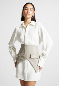 Corset Shirt Dress - White/Beige