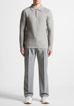 cotton-blend-waffle-knit-long-sleeve-polo-top-grey