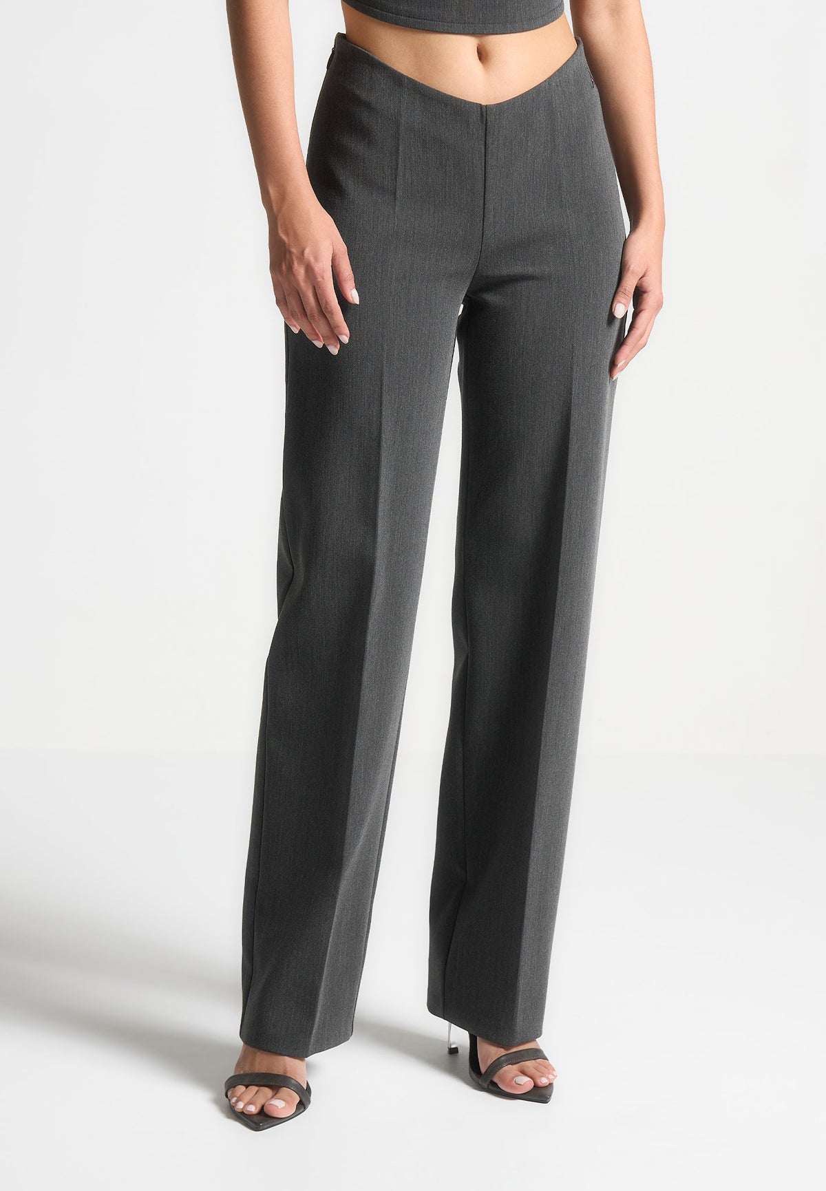 Curved Waist Tailored Pants - Dark Grey