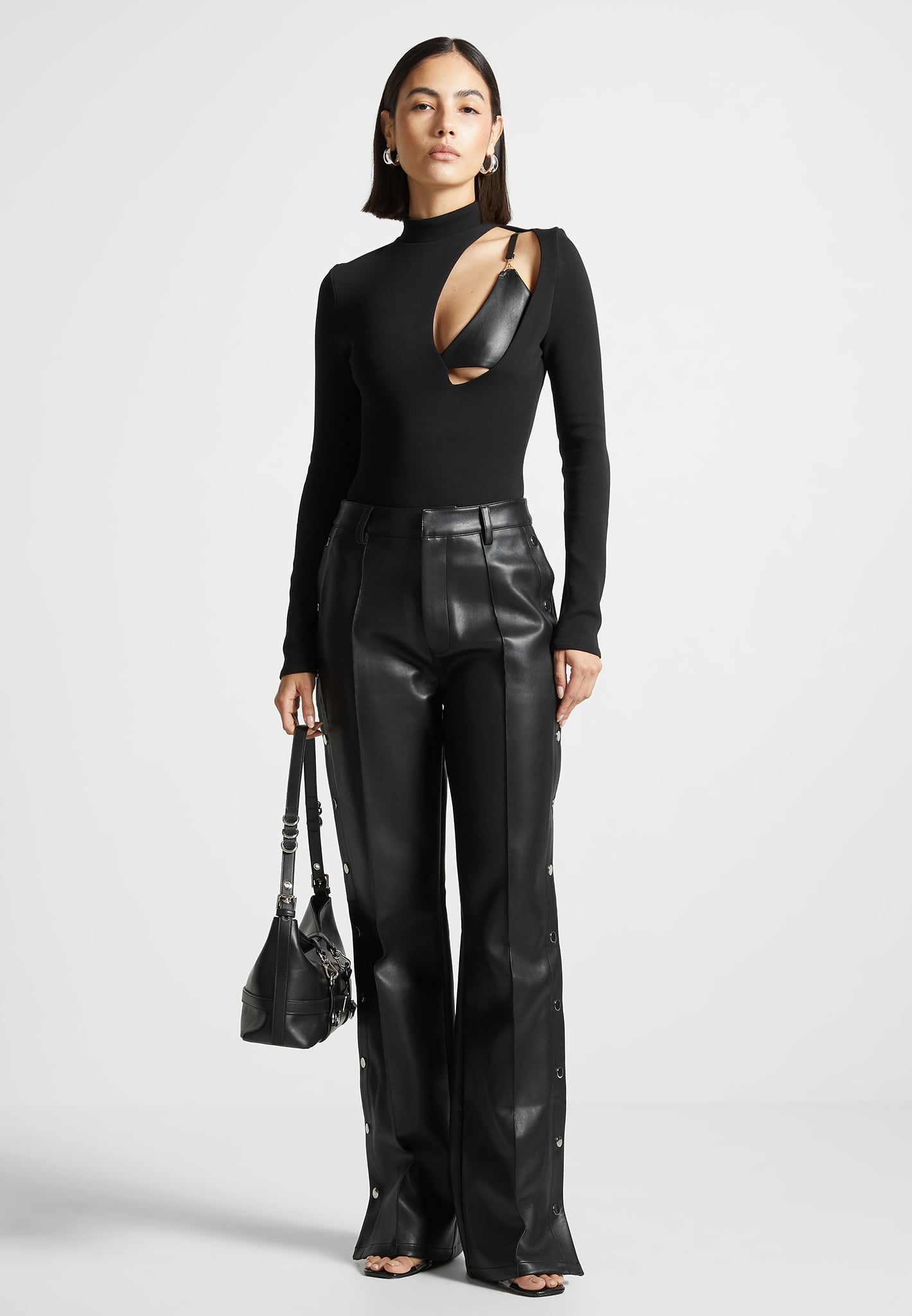 Matte Vegan Leather Tee Bodysuit - Black