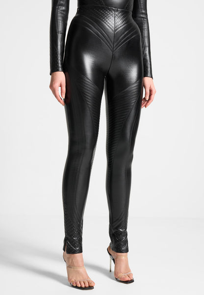 Vegan Leather Mock Neck Bodysuit - Black