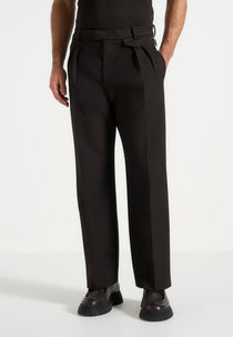 Pierre - Relaxed Fit Pleated Tailored Trousers - Dark Brown