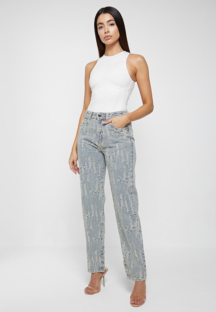 Distressed mom fit hot sale jean