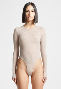 Sheer Long Sleeve Bodysuit - Beige