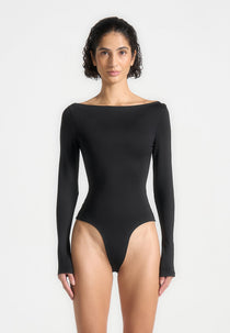 BS003 - Boat Neck Bodysuit - Black