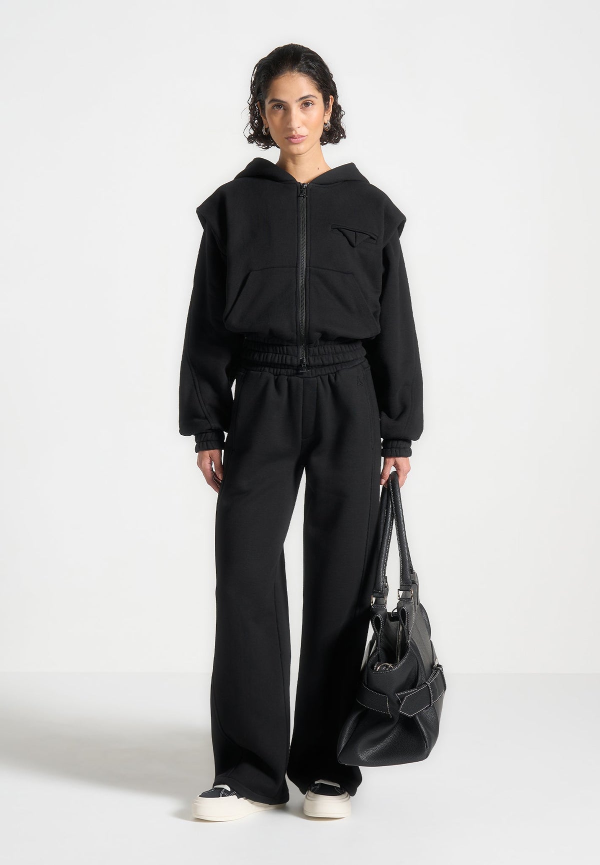 Louna - Wide Shoulder Zip Through Hoodie - Black