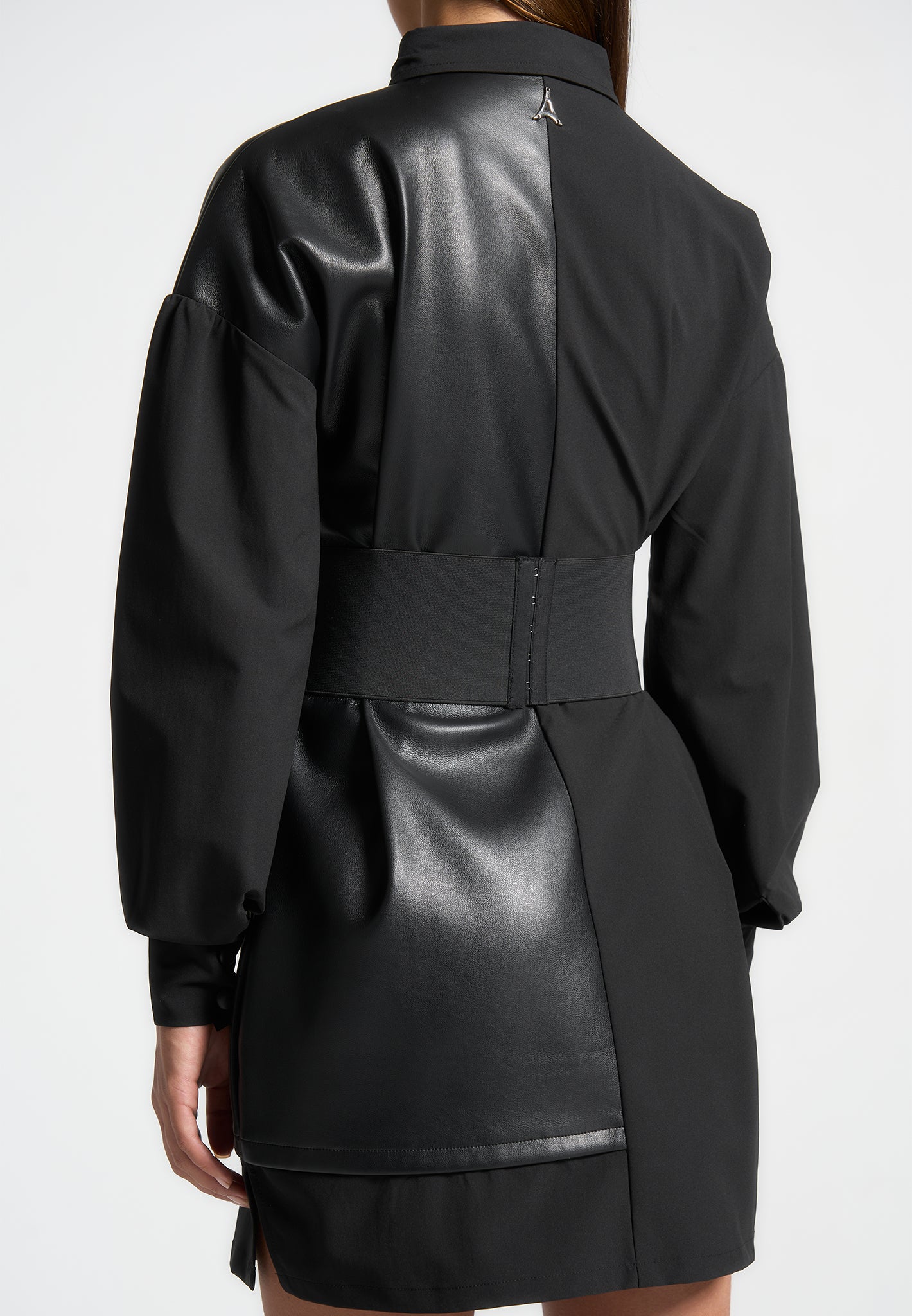 Half Leather Shirt Dress - Black