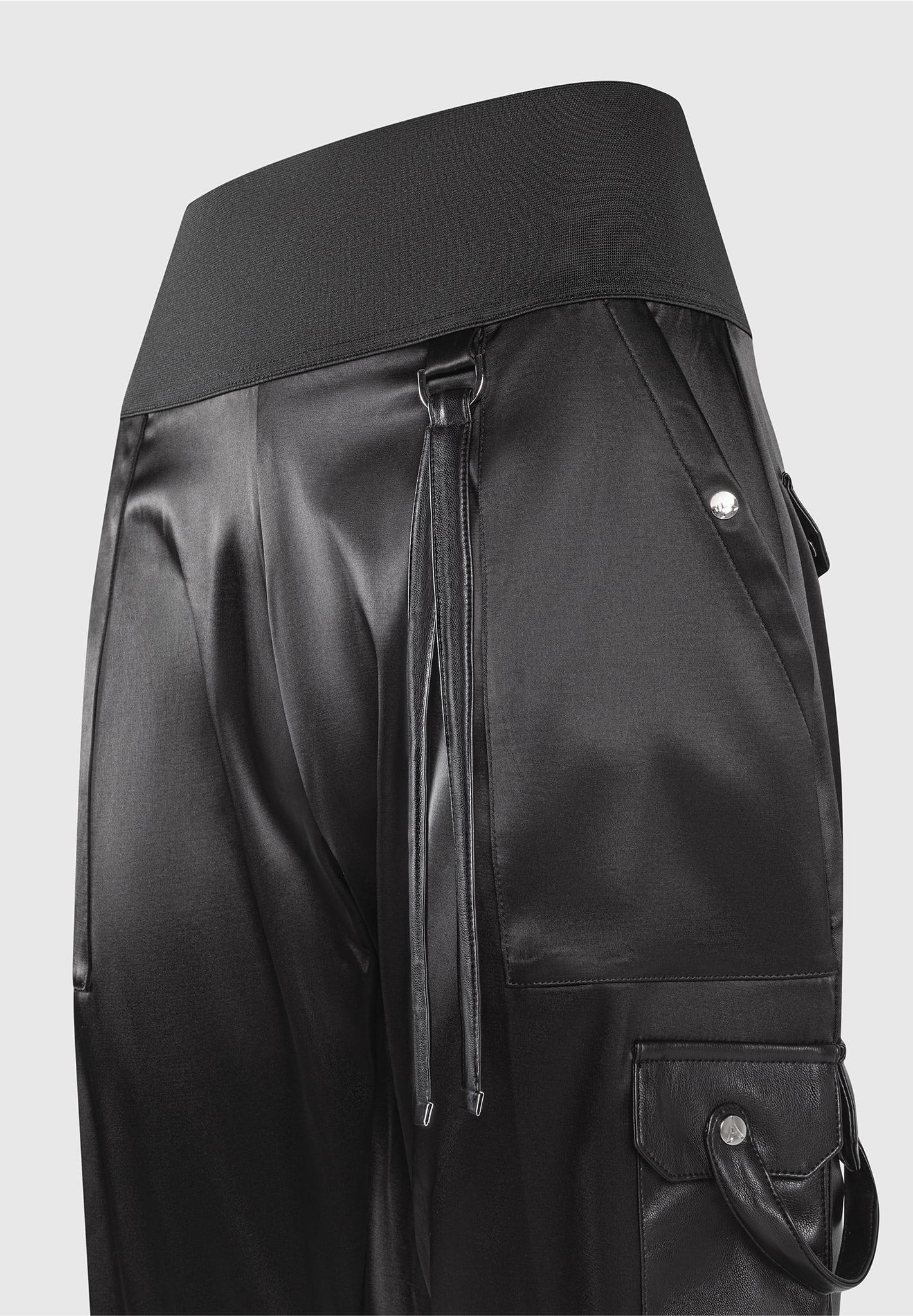 Pantalon de cargaison en satin à taille haute - noir