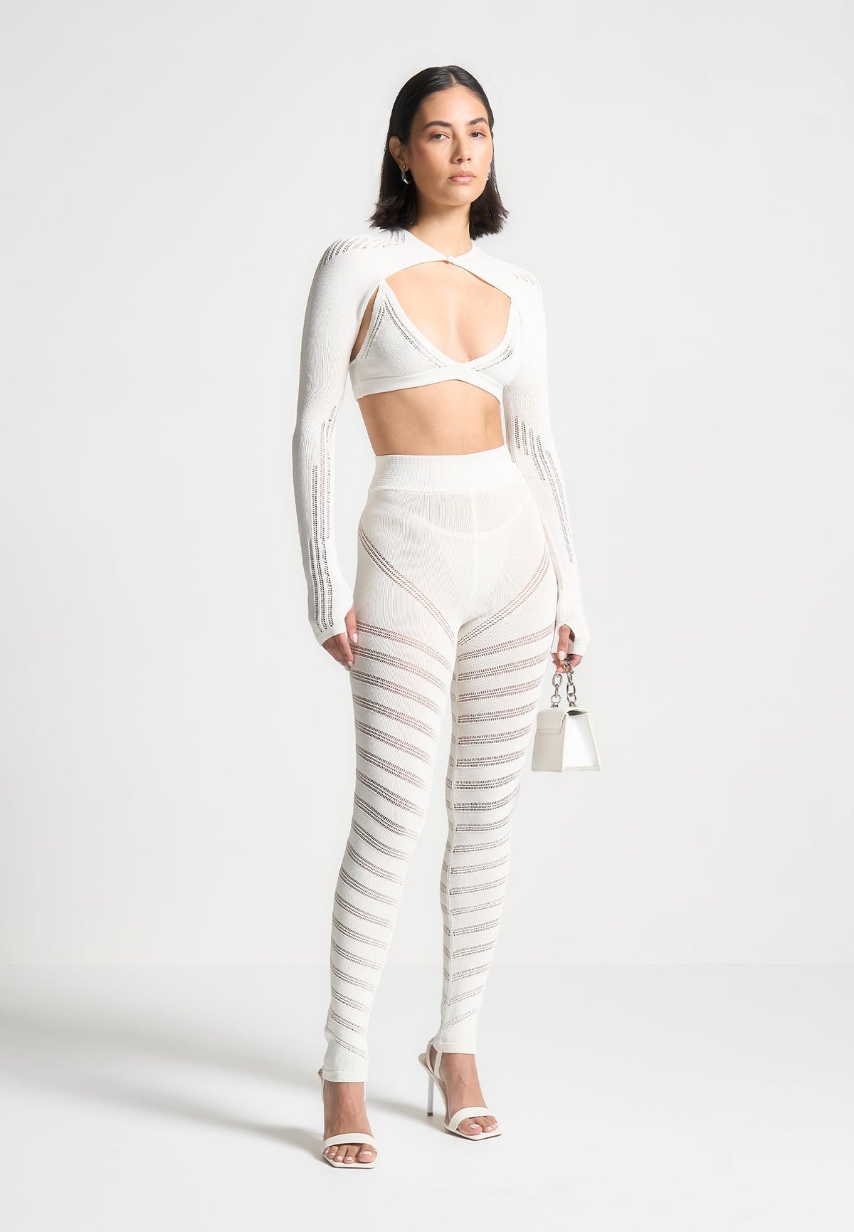 Knitted Sleeve Overlay with Bralette - White