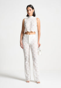 Lace Fit and Flare Pants - White