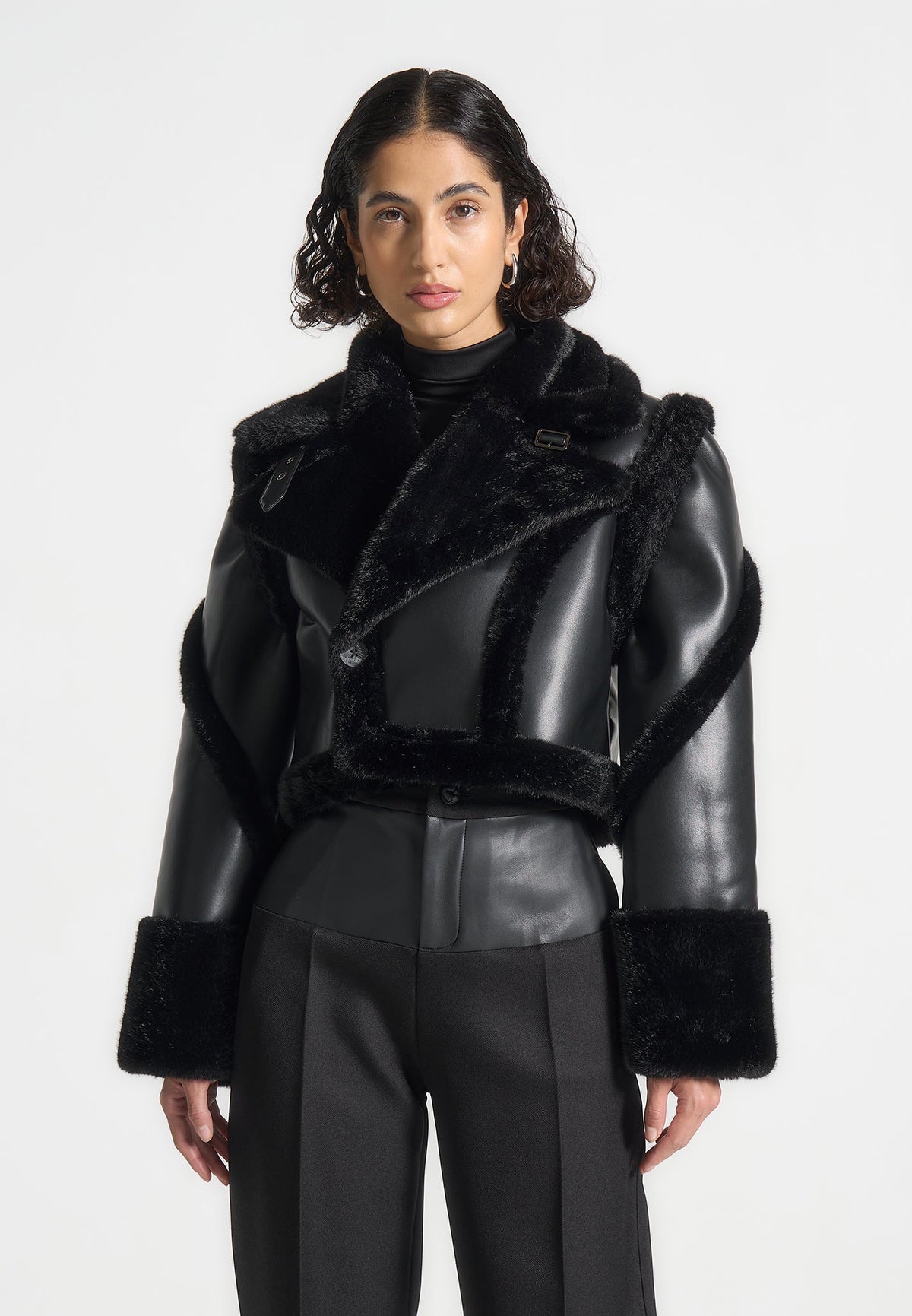 Kena - Leather & Plush 2-in-1 Gilet Jacket - Black