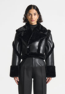 Kena - Leather & Plush 2-in-1 Gilet Jacket - Black