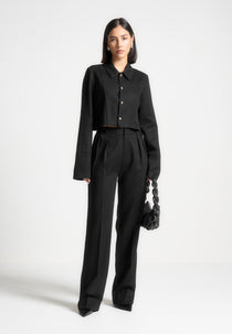 Julie - Linen Twin Pleat Pants - Black