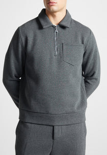 Long Sleeve Polo Zip Jumper - Dark Grey Marl