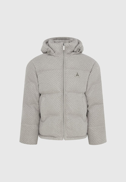 Textured Knit Puffer Jacket - Grey