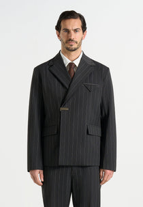 Gaston - Double Breasted Pinstripe Suit Blazer - Grey
