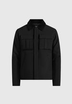 Twill Trucker Jacket with Velvet Collar - Black