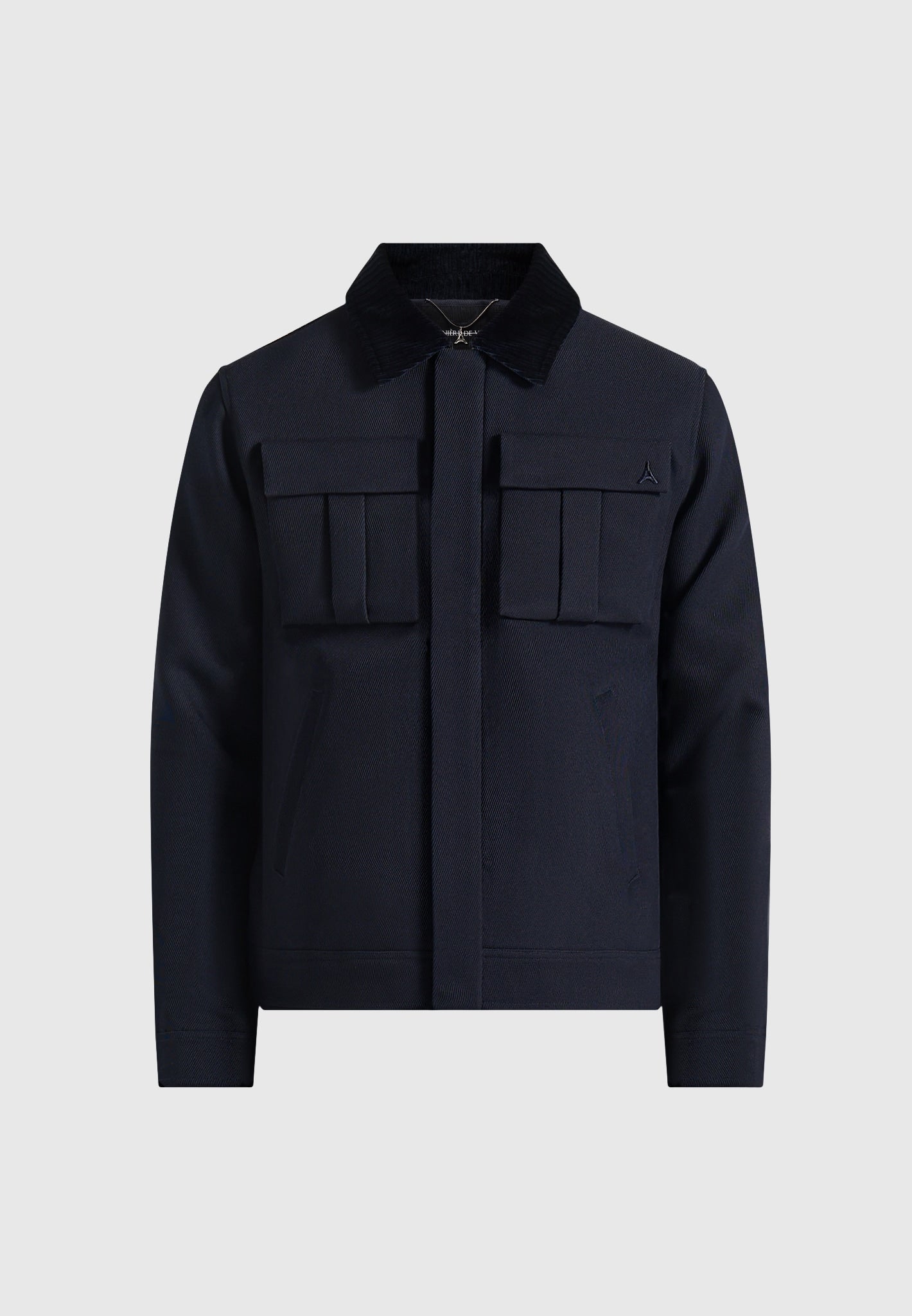 Twill Trucker Jacket with Velvet Collar - Navy