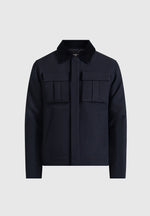 Twill Trucker Jacket with Velvet Collar - Navy