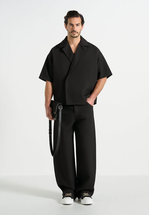 Abel - Boxy Twill Double Breasted Shirt - Black