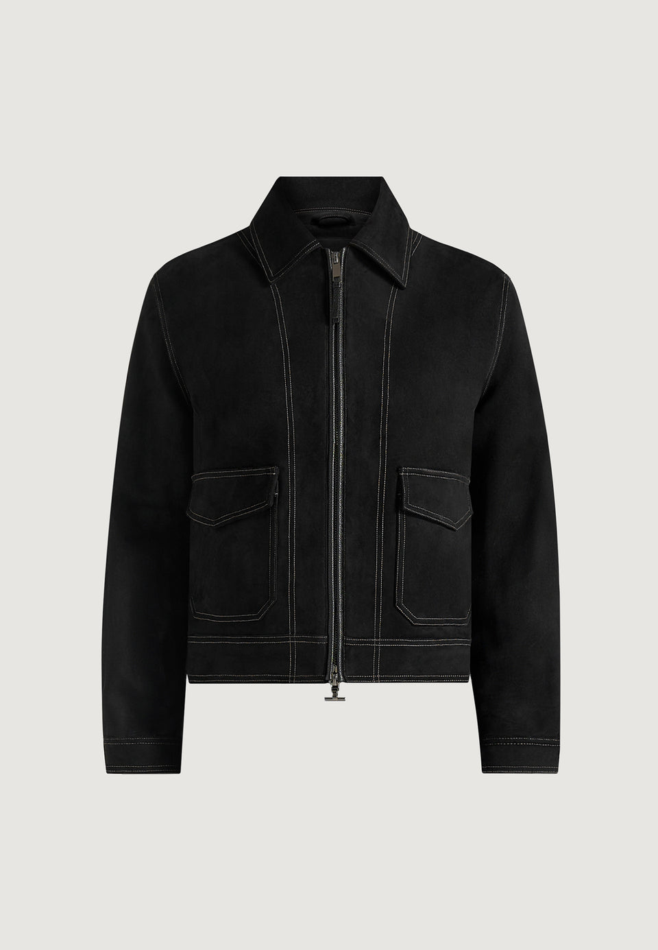 Vince - Suede Contrast Stitch Jacket - Black