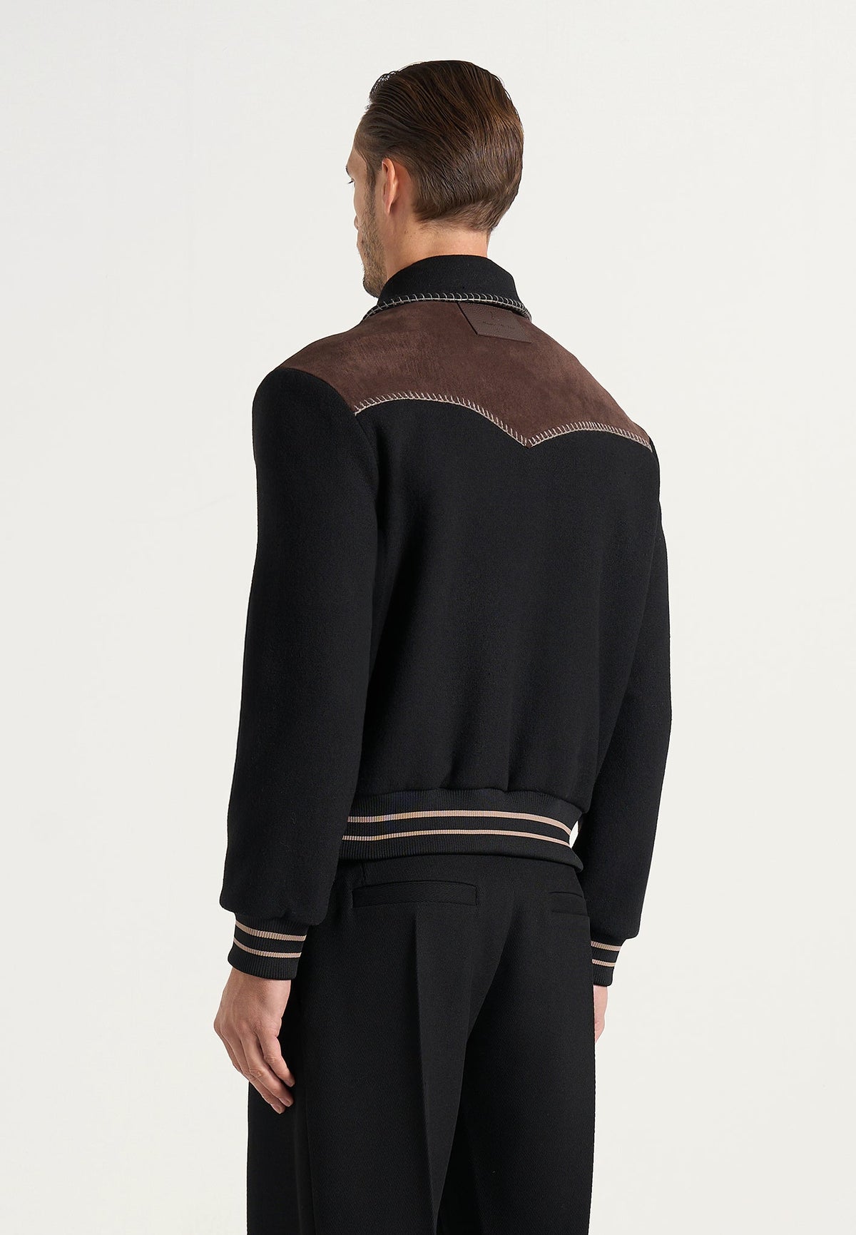Suede and Wool-Blend Whipstitch Varsity Jacket - Black/Brown