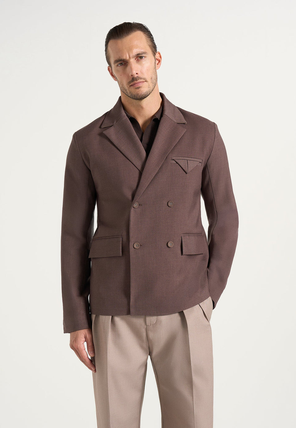 Didier - Double Breasted Twill Suit Blazer - Brown