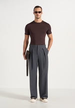 Lior - Box Pleat Wide Leg Wool-Blend Trousers - Grey