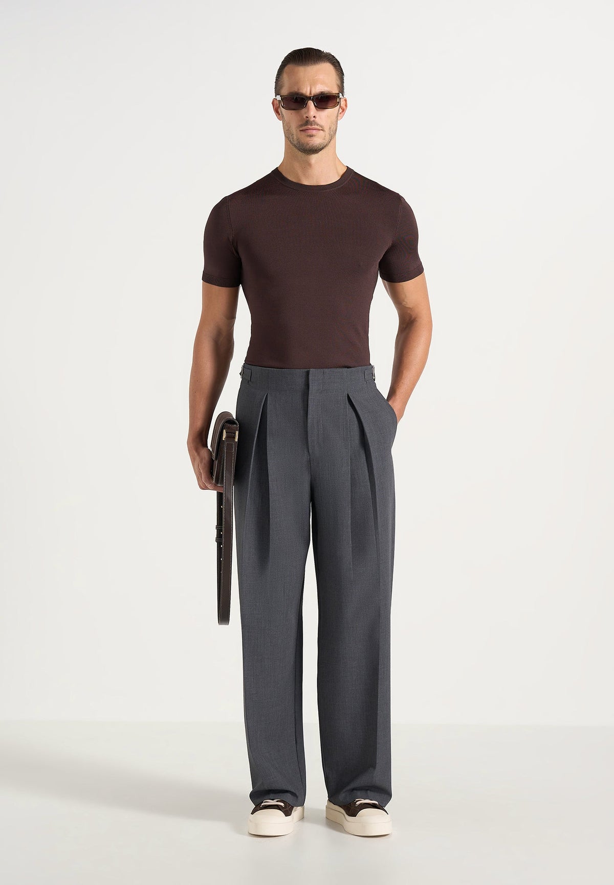 Lior - Box Pleat Wide Leg Wool-Blend Trousers - Grey