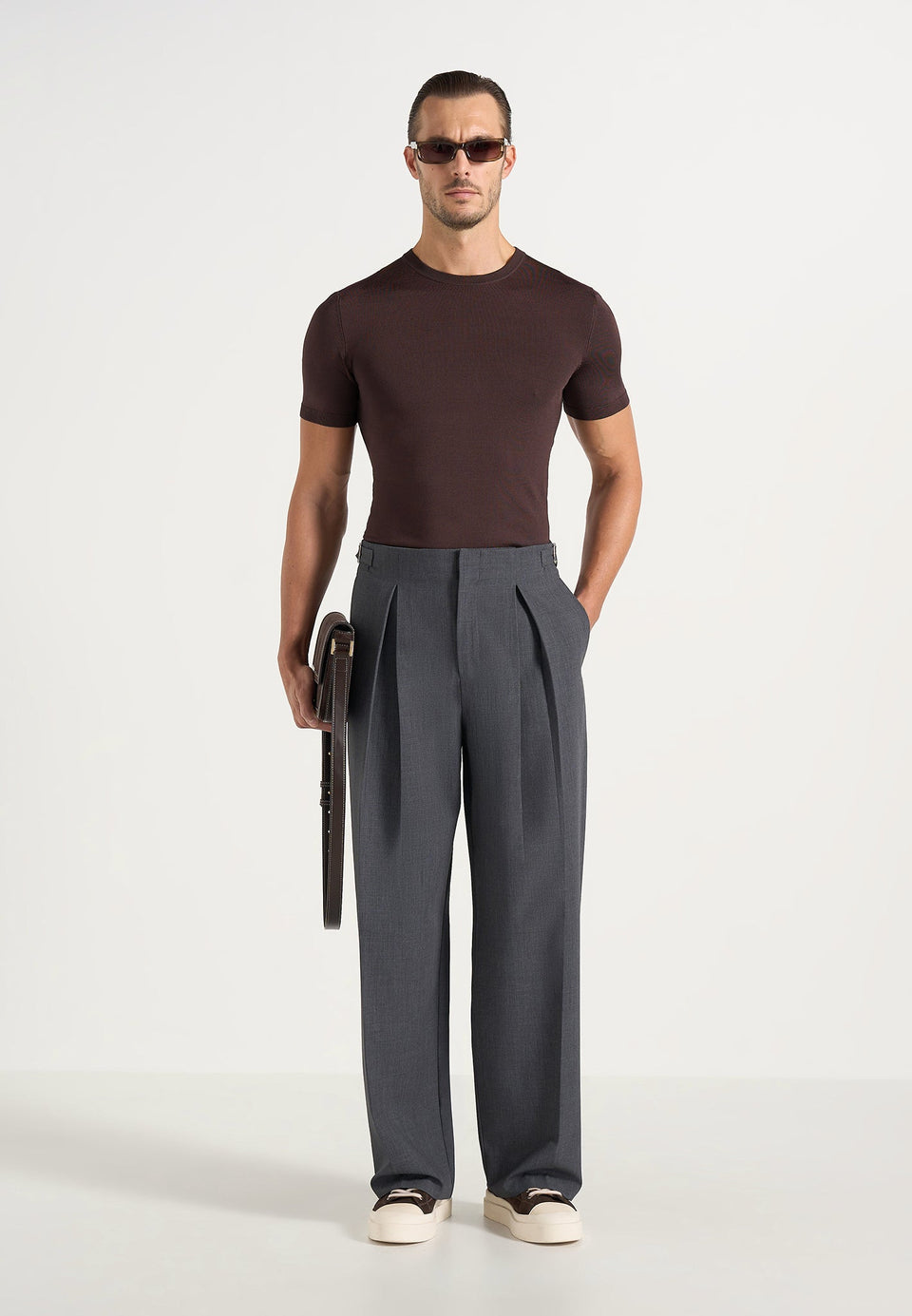 Lior - Box Pleat Wide Leg Wool-Blend Trousers - Grey