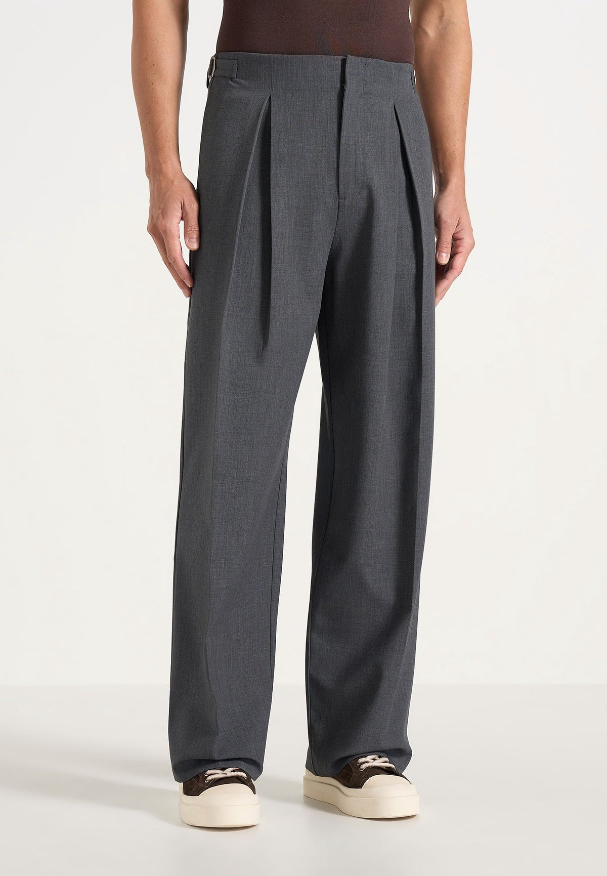 Lior - Box Pleat Wide Leg Wool-Blend Trousers - Grey